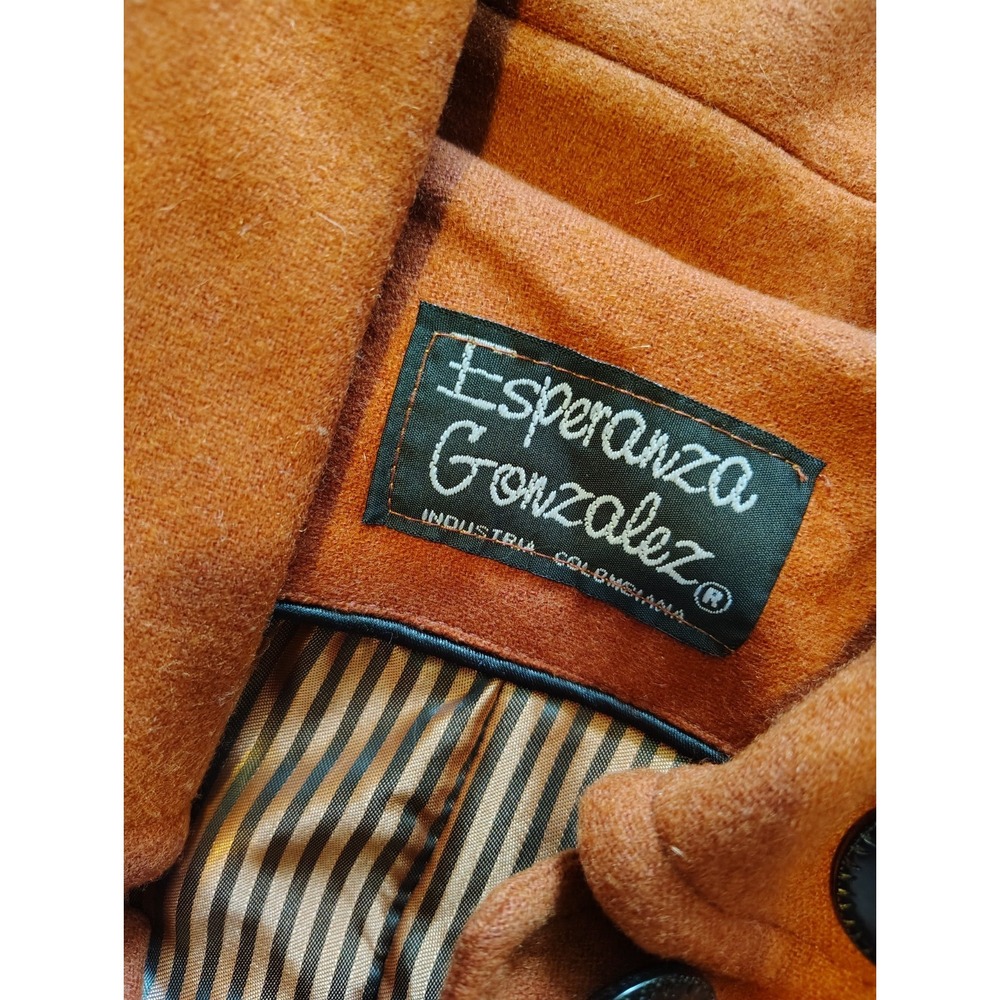 Vintage Esperanza Gonzalez Embroidered Floral Long Coat Brown Black S Small - Picture 3 of 5